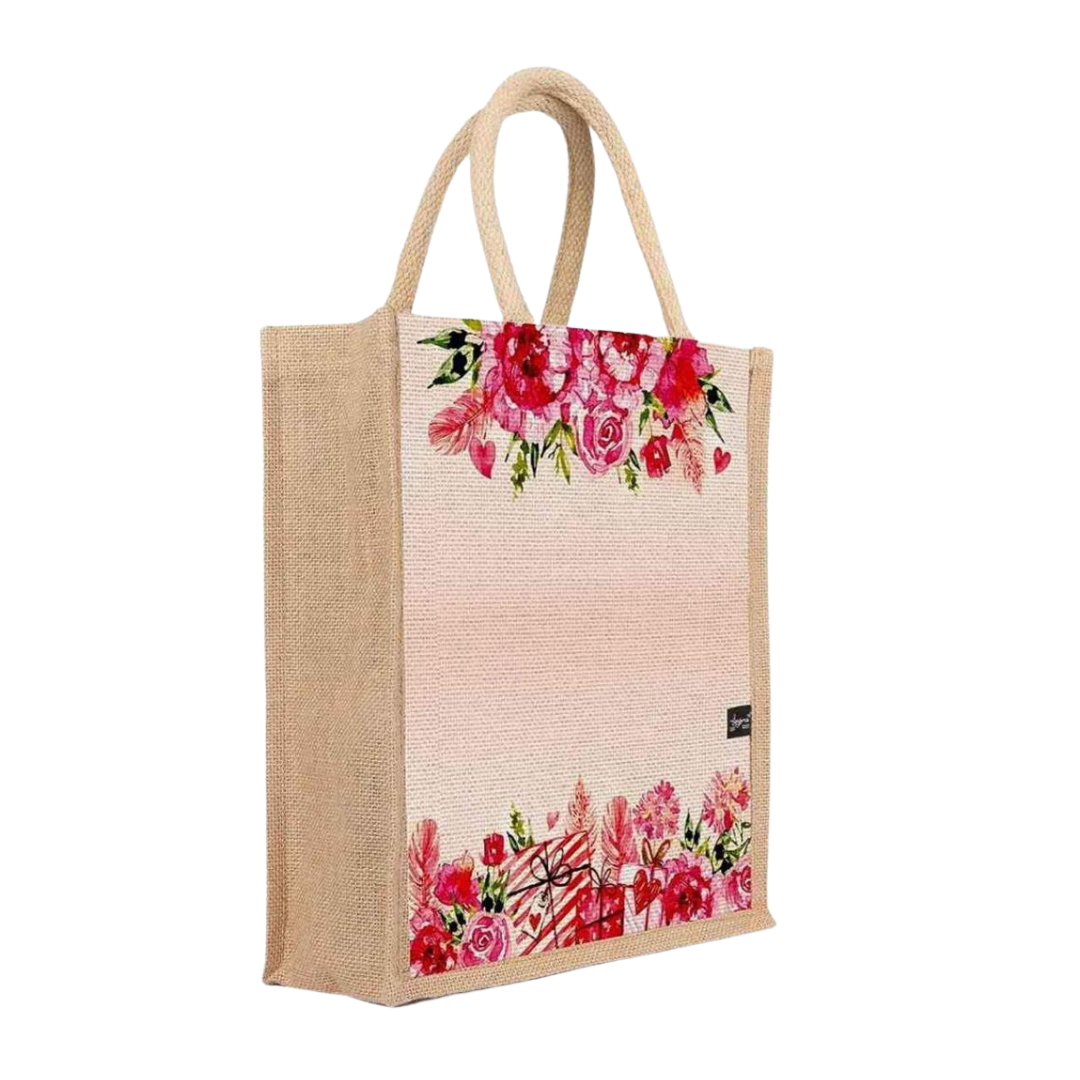 Eco-Friendly Jute Tote Bag (Foral & Cactus Print)