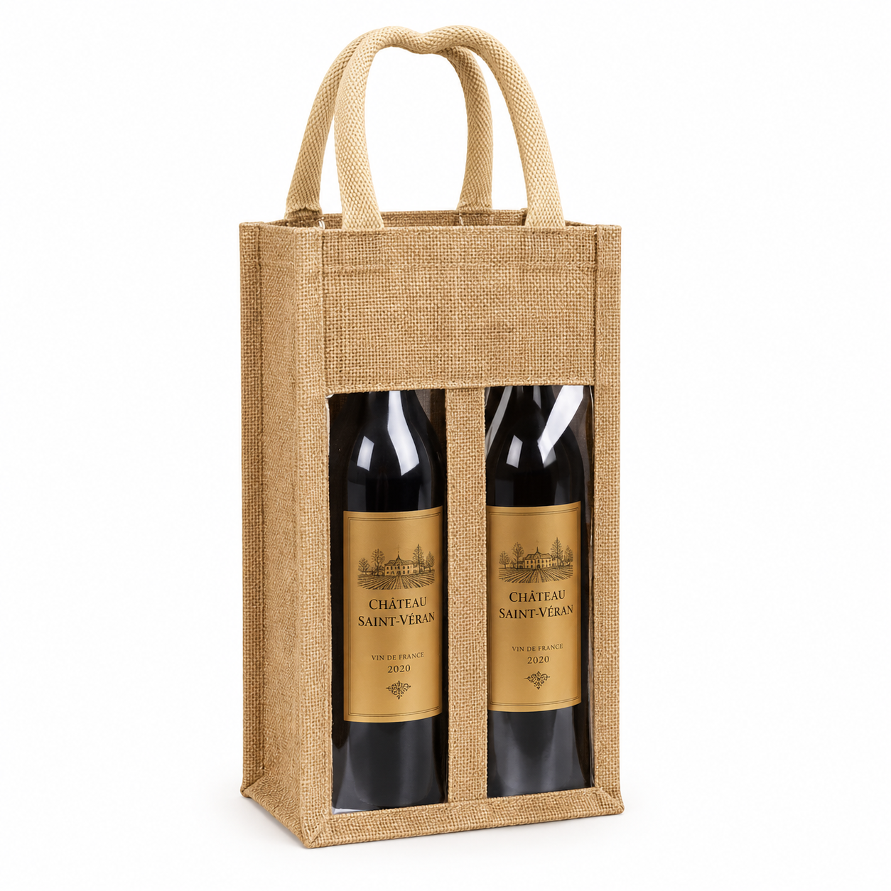 Double Chamber Jute Wine Bag