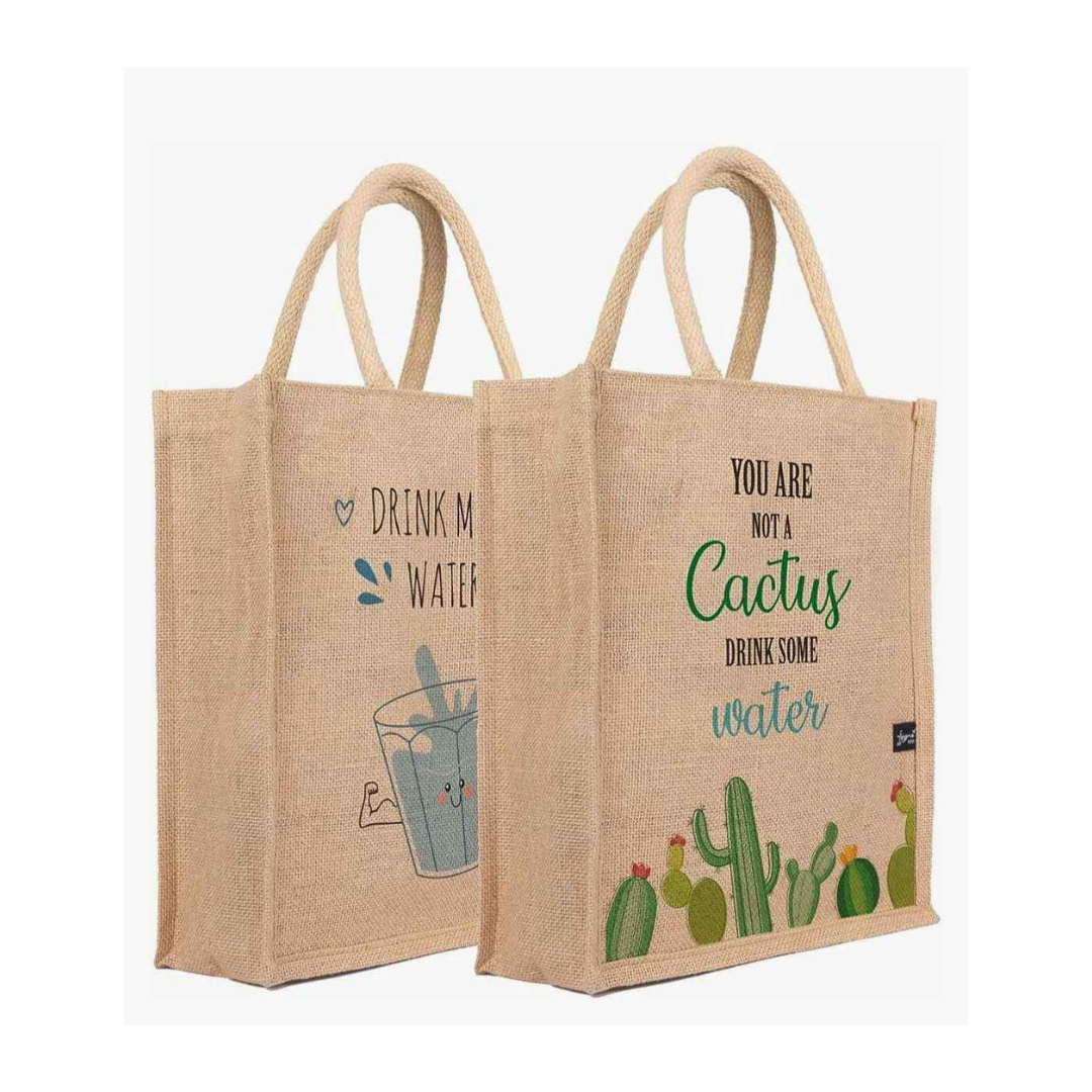Eco-Friendly Jute Tote Bag (Foral & Cactus Print)